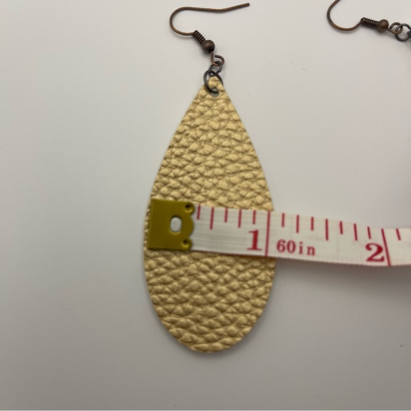 Gold Faux Leather teardrop Earrings - Picture 5 of 5